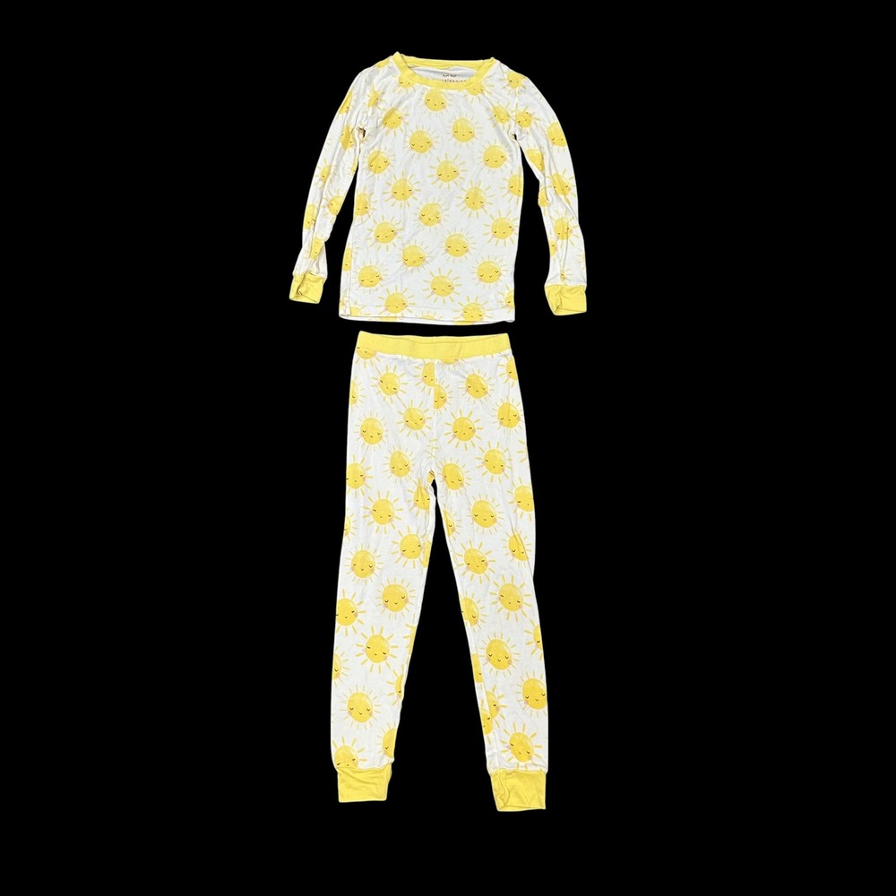 Little Sleepies Kids Sunshine Bamboo Viscose Pajama Set Yellow White Size 5/6